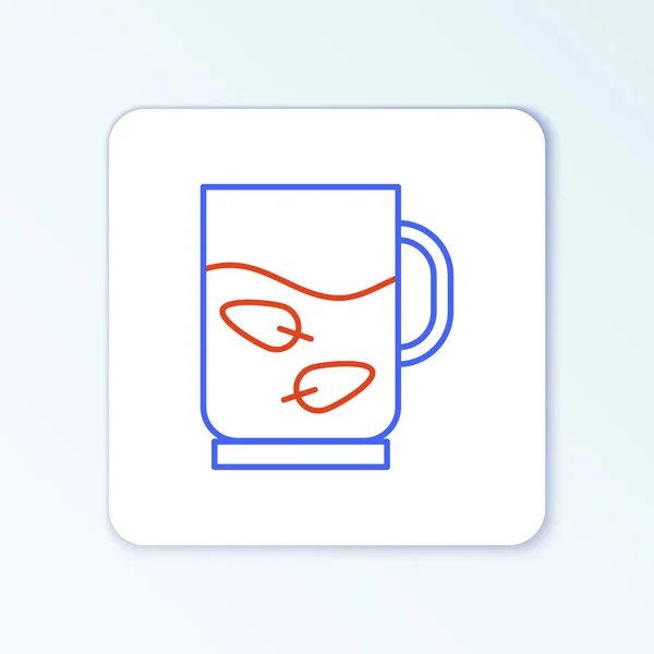 Line Tasse Tee und Blatt-Symbol isoliert auf weißem Hintergrund. Buntes Rahmenkonzept. Vektor — Stockvektor