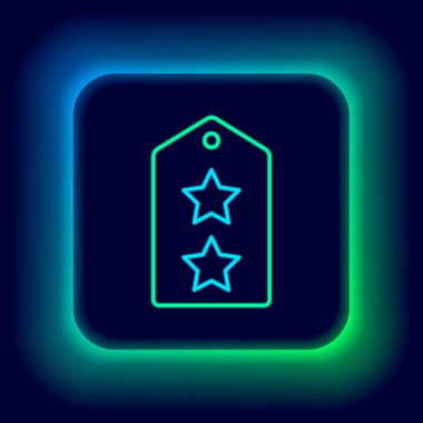 Parlayan neon hattı askeri rütbe simgesi siyah arka planda izole edildi. Askeri rozet işareti. Renkli taslak konsepti. Vektör