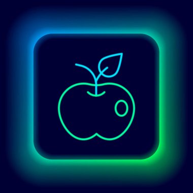 Parlayan neon çizgisi Apple simgesi siyah arkaplanda izole edildi. Fazla kilolu. Sağlıklı diyet menüsü. Fitness diyeti elması. Renkli taslak konsepti. Vektör
