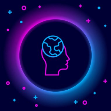 Parlayan neon hattı yabancı dil öğrenme simgesi siyah arkaplanda izole edildi. Çeviri, dil tercümanı ve iletişim. Renkli taslak konsepti. Vektör