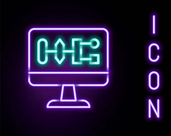 Parlayan neon hattı Algoritma simgesi siyah arkaplanda izole edildi. Yapay Zeka koleksiyonundan algoritma sembolü tasarımı. Renkli taslak konsepti. Vektör — Stok Vektör