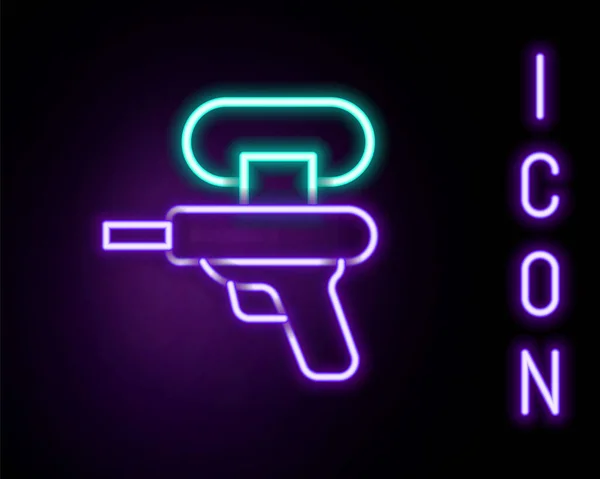 Linea neon incandescente Icona pistola ad acqua isolata su sfondo nero. Concetto di contorno colorato. Vettore — Vettoriale Stock