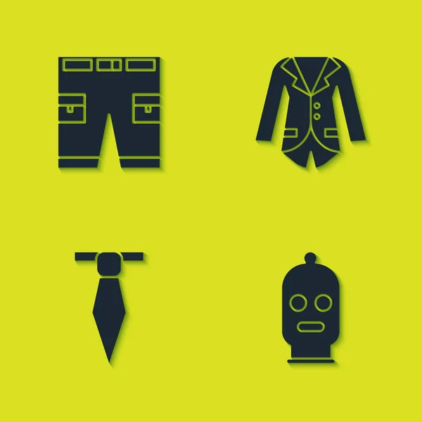 Set Short nebo kalhoty, Balaclava, Tie a Blazer bunda ikona. Vektor — Stockový vektor