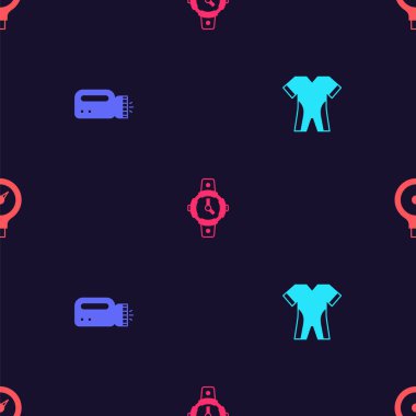 Dalgıç kıyafeti, el feneri dalgıcı, dalış saati ve gösterge ölçeğini kusursuz bir şekilde ayarlayın. Vektör