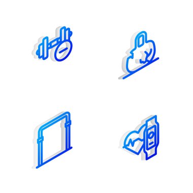 Kırık ağırlık, Dumbbell, Spor Yatay Çubuğu ve kalp ikonlu Akıllı Saat 'i ayarla. Vektör