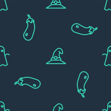 Cadı Şapkalı Patlıcan ve Hayalet 'i kusursuz bir kalıba sokun. Vektör.