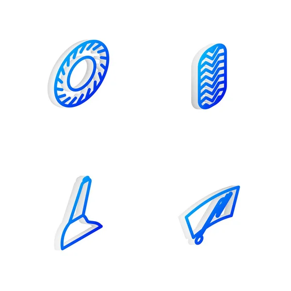 Set Isometric Line Car Tire Handbrake Windscreen Wiper Icon Vector — Stock Vector