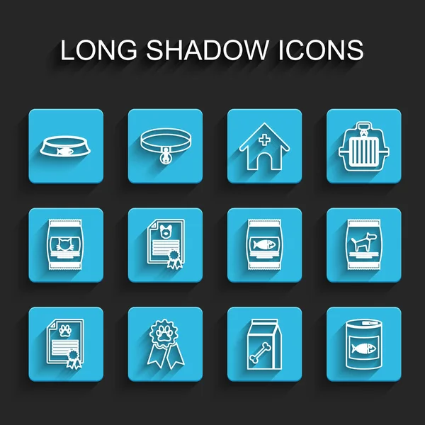 개나 고양이에 대한 증명서, 펫 상 기호, 음식 그릇, 애완 동물에 대한 바그, 통조림, 아이콘을 설정 한다. Vector — 스톡 벡터