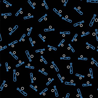 Top ikonlu çizgi beyzbol sopası siyah arka planda izole edilmiş pürüzsüz desen. Vektör