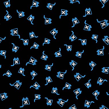 Çizgi, alışveriş arabası simgesini siyah arkaplanda izole edilmiş, pürüzsüz desen olarak kaldır. İnternetten satın alma konsepti. Servis tabelası. Süpermarket sepeti ve X işareti. Vektör