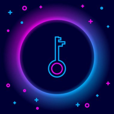 Parlayan neon hattı Eski anahtar simgesi siyah arkaplanda izole edildi. Renkli taslak konsepti. Vektör