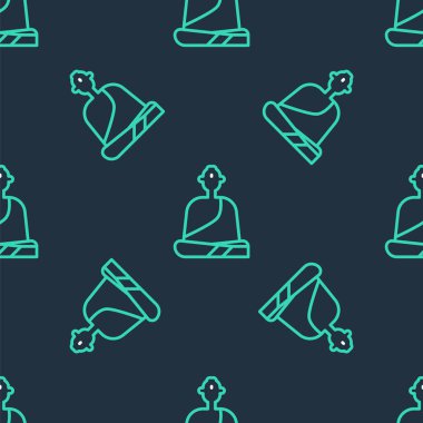 Meditasyon ikonunda oturan çizgi budist keşiş siyah arka planda kusursuz desen izole etti. Vektör