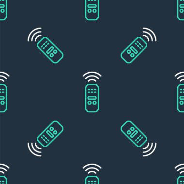 Line Smart uzaktan kontrol sistemi simgesi siyah arkaplanda izole edilmiş kusursuz desen. İnternet kavramının kablosuz bağlantısı. Vektör