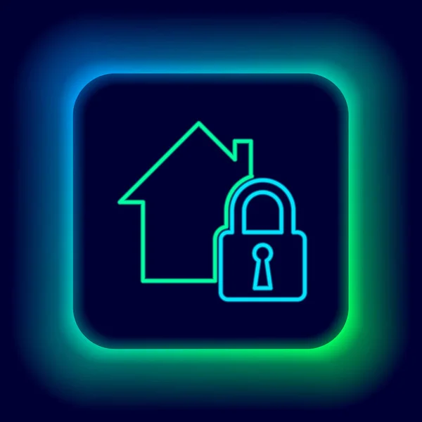 Glowing Neon Line House Protection Icon Isolated Black Background Home — Stock Vector