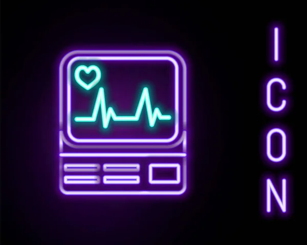 Linha Néon Brilhante Monitor Computador Com Ícone Cardiograma Isolado Fundo —  Vetores de Stock