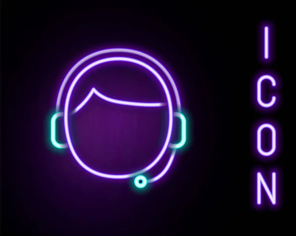 发光的霓虹灯线男人与耳机图标隔离在黑色背景。支持接线员联系。呼叫中心的概念,客户支持服务.五彩缤纷的概念.B.病媒 — 图库矢量图片