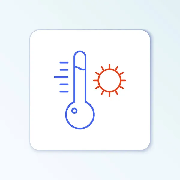 Línea Termómetro de meteorología icono de medición aislado sobre fondo blanco. Equipo de termómetro que muestra clima caliente o frío. Concepto de esquema colorido. Vector — Vector de stock