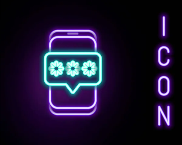 Glödande neon line Mobil och lösenord skydd ikon isolerad på svart bakgrund. Säkerhet, personlig åtkomst, användargodkännande, sekretess. Färgstarkt skisskoncept. Vektor — Stock vektor