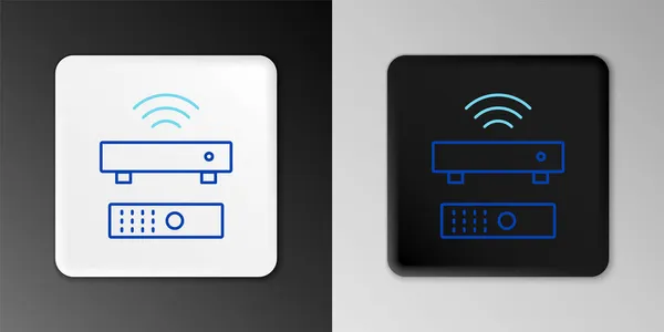 Linea Wireless multimediale e TV Box ricevitore e lettore con icona telecomando isolato su sfondo grigio. Concetto di contorno colorato. Vettore — Vettoriale Stock
