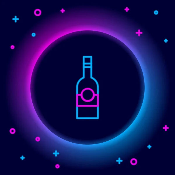 Leuchtende Neon-Linie Glasflasche mit Wodka-Symbol isoliert auf schwarzem Hintergrund. Buntes Rahmenkonzept. Vektor — Stockvektor