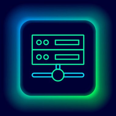 Parlayan neon hattı Sunucu, Data, Web sunucu simgesi siyah arkaplanda izole edildi. Renkli taslak konsepti. Vektör