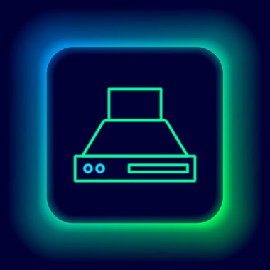 Parlayan neon hattı Mutfak sökücü fan simgesi siyah arkaplanda izole edildi. Mutfak kaputu. Mutfak egzozu. Ev aletleri. Renkli taslak konsepti. Vektör