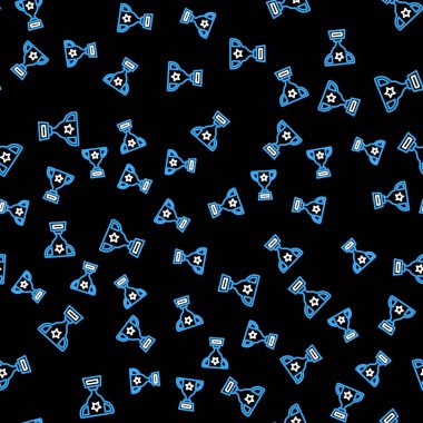 Çizgi Ödülü kupa simgesi siyah arkaplanda izole edilmiş kusursuz desen. Galibiyet ödülü sembolü. Şampiyonluk ya da yarışma kupası. Spor başarısı işareti. Vektör