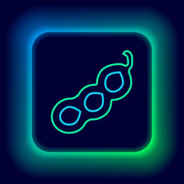 Parlayan neon hattı yeşil bezelye ikonu siyah arkaplanda izole edildi. Renkli taslak konsepti. Vektör