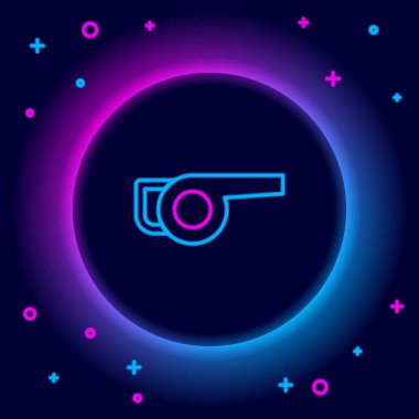 Parlayan neon hattı Yaprak üfleyici simgesi siyah arkaplanda izole edildi. Renkli taslak konsepti. Vektör