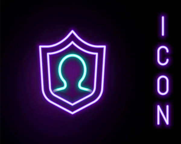 Gloeiende neon lijn Levensverzekering met schild pictogram geïsoleerd op zwarte achtergrond. Beveiliging, veiligheid, bescherming, bescherming concept. Kleurrijk concept. Vector — Stockvector