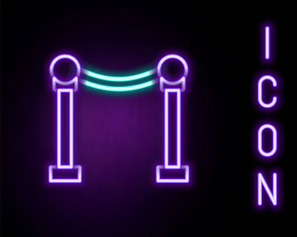 Glødende neon line Rope barriere ikon isoleret på sort baggrund. VIP-begivenhed, luksus fest. Celebrity fest indgang. Farverige omrids koncept. Vektor – Stock-vektor