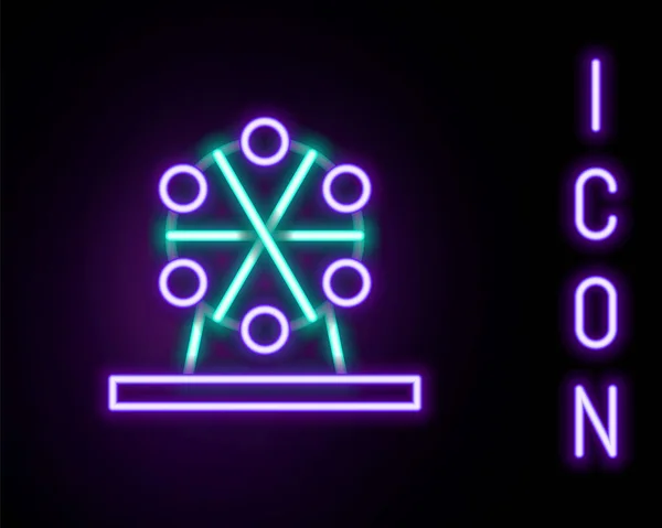 ブラックを基調としたネオンラインの観覧車アイコンが輝きます。遊園地。子供娯楽遊び場、レクリエーション公園。カラフルなアウトラインコンセプト。ベクトル — ストックベクタ