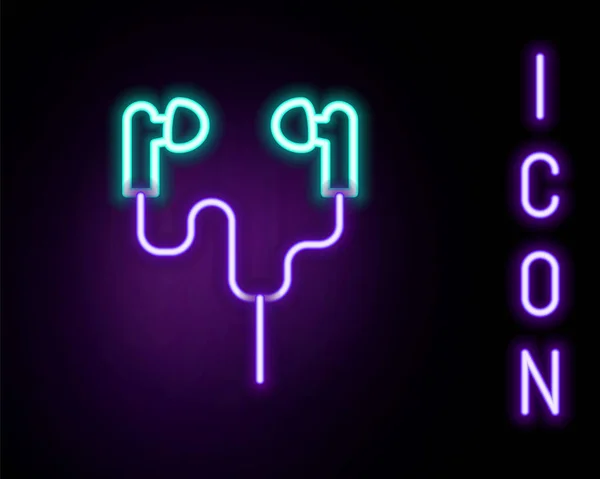 Linea neon incandescente icona delle cuffie Air isolata su sfondo nero. Supporto wireless nel caso in cui auricolari garniture gadget elettronico. Concetto di contorno colorato. Vettore — Vettoriale Stock