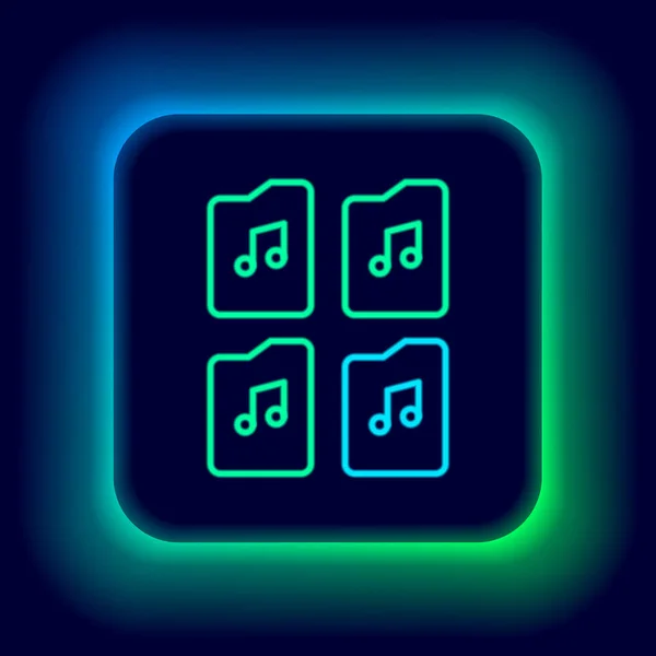 Glowing neon line Music file document icon isolated on black background. Waveform audio file format for digital audio riff files. Colorful outline concept. Vector — Stock Vector