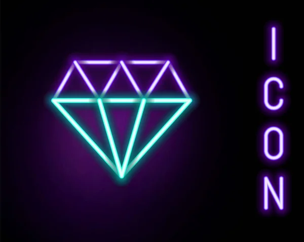 Linea neon luminosa Icona diamante isolata su sfondo nero. Simbolo di gioielli. Pietra preziosa. Concetto di contorno colorato. Vettore — Vettoriale Stock