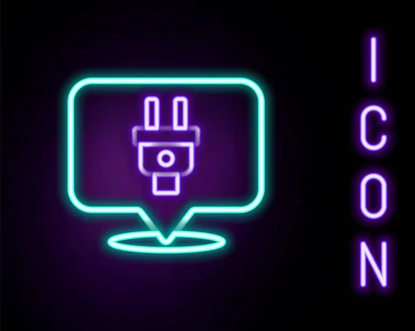 Świecąca neonowa linia Ikona wtyczki elektrycznej izolowana na czarnym tle. Koncepcja podłączenia i odłączenia elektryczności. Kolorowy koncept. Wektor — Wektor stockowy