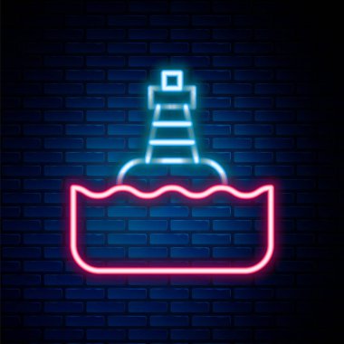 Tuğla duvarda izole edilmiş deniz ikonu üzerinde parlayan neon hattı yüzen şamandıra. Renkli taslak konsepti. Vektör