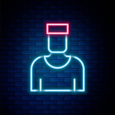 Parlayan neon hattı kaptanı ikonu tuğla duvar arka planında izole edildi. Renkli taslak konsepti. Vektör