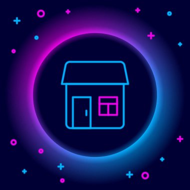 Parlayan neon hattı ev simgesi siyah arkaplanda izole edildi. Ev sembolü. Renkli taslak konsepti. Vektör