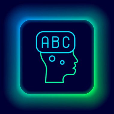 Parlayan neon hattı yabancı dil öğrenme simgesi siyah arkaplanda izole edildi. Renkli taslak konsepti. Vektör