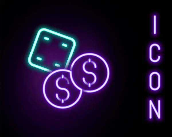 Gloeiende neon lijn Game dobbelstenen pictogram geïsoleerd op zwarte achtergrond. Casino gokken. Kleurrijk concept. Vector — Stockvector