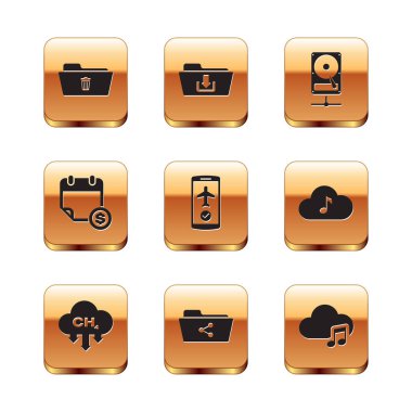 Silme dizini, Metan emisyon azaltımı, Paylaşım, Uçuş kipini mobil, Finansal takvim ve Sabit disk sürücüsü paylaşım ağı simgesinden ayarla. Vektör