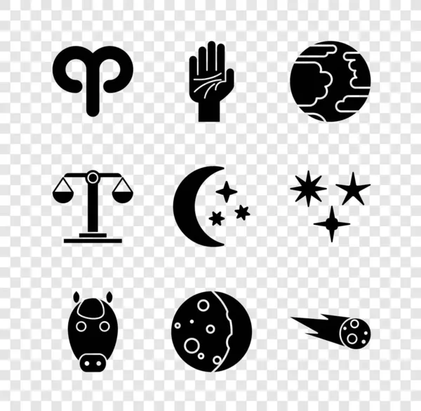 Ries Zodiac Palmistry Hand Planet Mercury Horse Eclipse Sun Comet — 스톡 벡터
