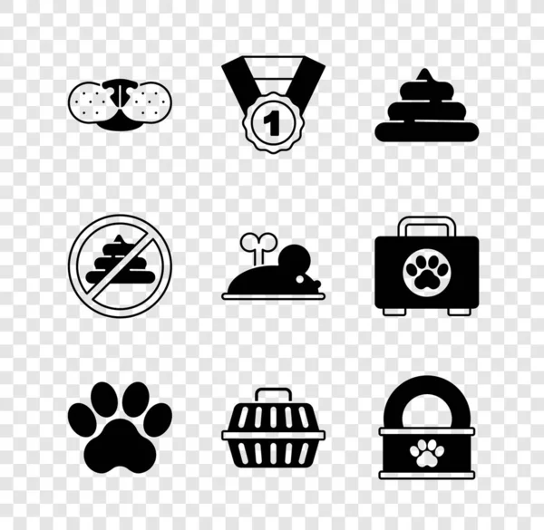 Set Cat Nose Dog Award Symbol Shit Paw Print Pet —  Vetores de Stock