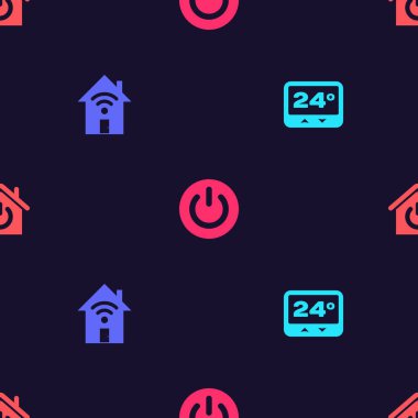 Termostat ayarlayın, kablosuz ağ ile akıllı ev, güç düğmesi ve pürüzsüz desen. Vektör.