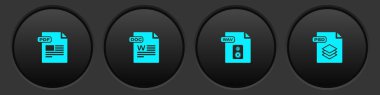 PDF dosya belgesi, DOC, WAV ve PSD simgesini ayarla. Vektör.