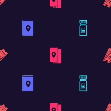 Tren biletini, kitap rehberini ve havayolunu kusursuz bir şablona ayarla. Vektör.