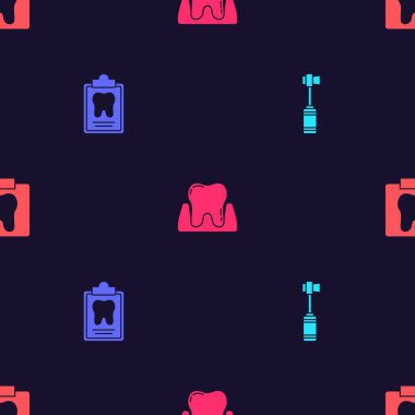 Diş fırçası, diş kartı ve röntgen filmlerini kusursuz desene göre ayarla. Vektör.