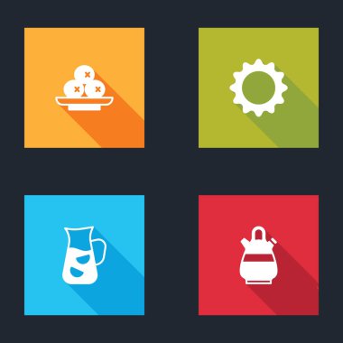 Zeytinleri tabağa koy, Güneş, Sangria ve sürahi ikonu. Vektör.