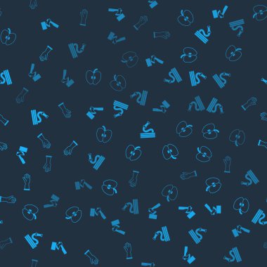 Tahta baltayı, elmayı, bahçe hortumunu ve lastik eldivenleri pürüzsüz desenlere ayarlayın. Vektör